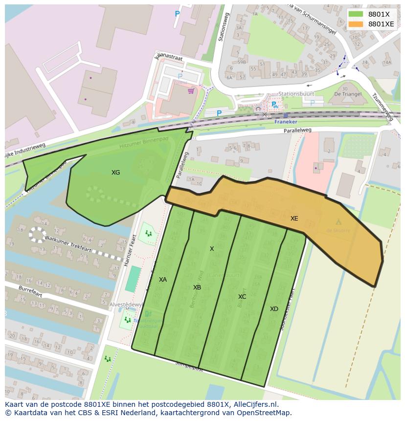 Afbeelding van het postcodegebied 8801 XE op de kaart.