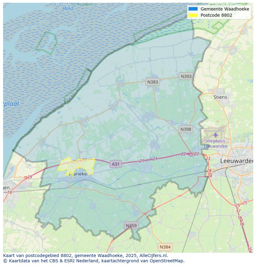 Afbeelding van het postcodegebied 8802 op de kaart.