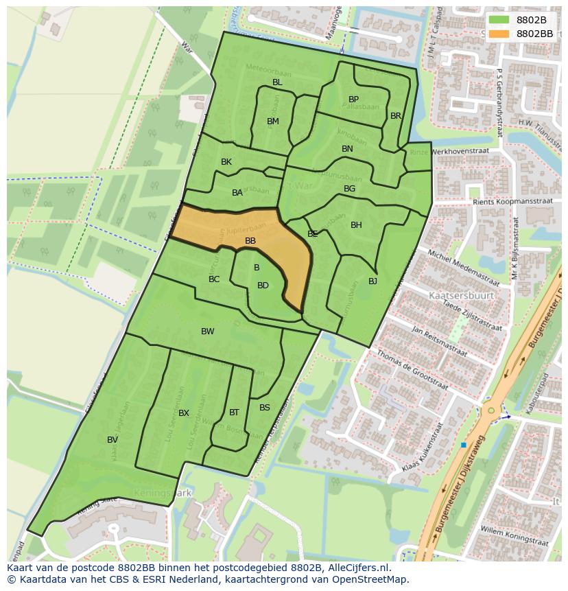 Afbeelding van het postcodegebied 8802 BB op de kaart.