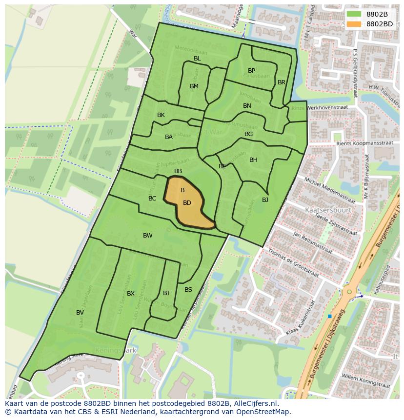 Afbeelding van het postcodegebied 8802 BD op de kaart.
