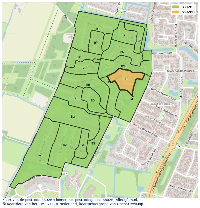Afbeelding van het postcodegebied 8802 BH op de kaart.