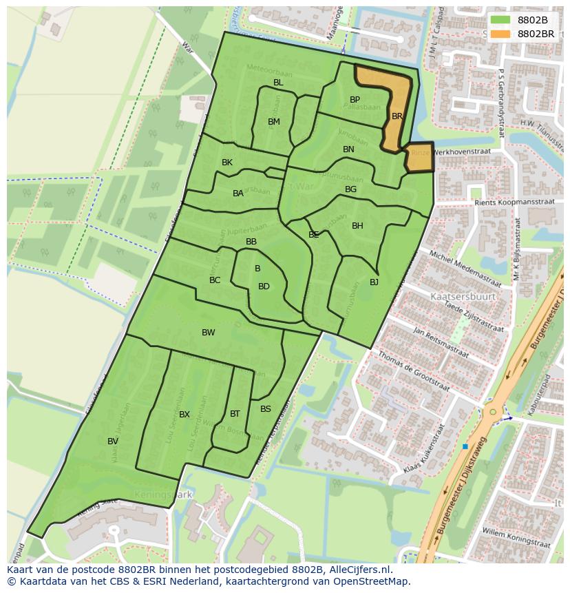Afbeelding van het postcodegebied 8802 BR op de kaart.