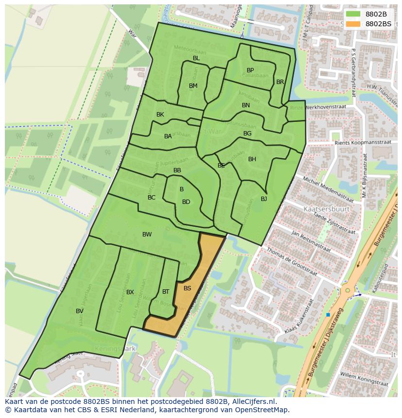 Afbeelding van het postcodegebied 8802 BS op de kaart.