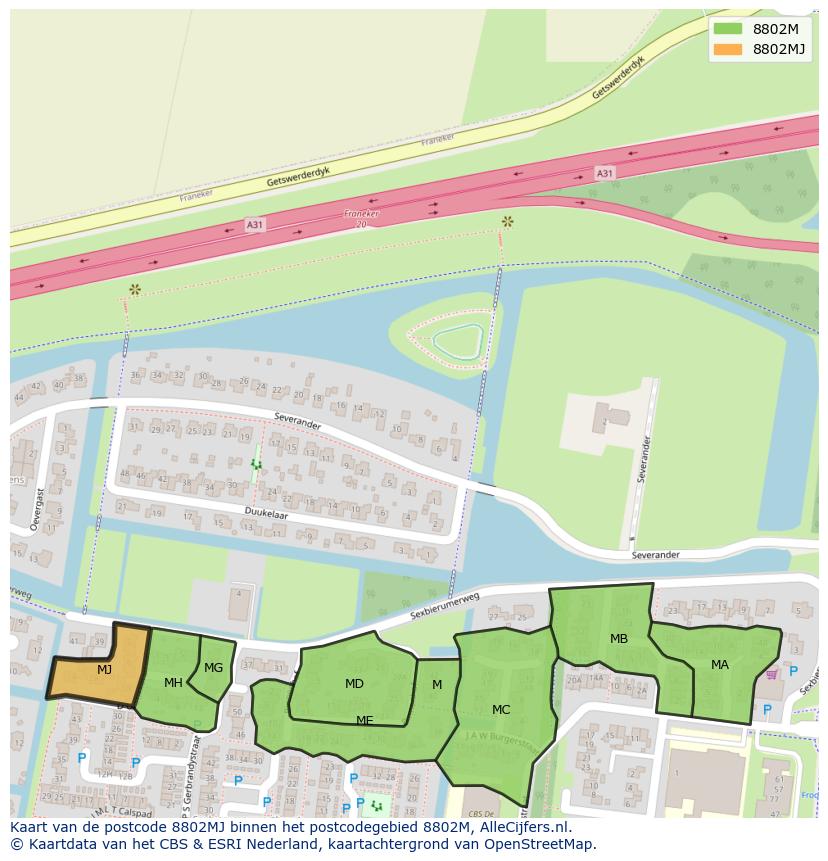 Afbeelding van het postcodegebied 8802 MJ op de kaart.