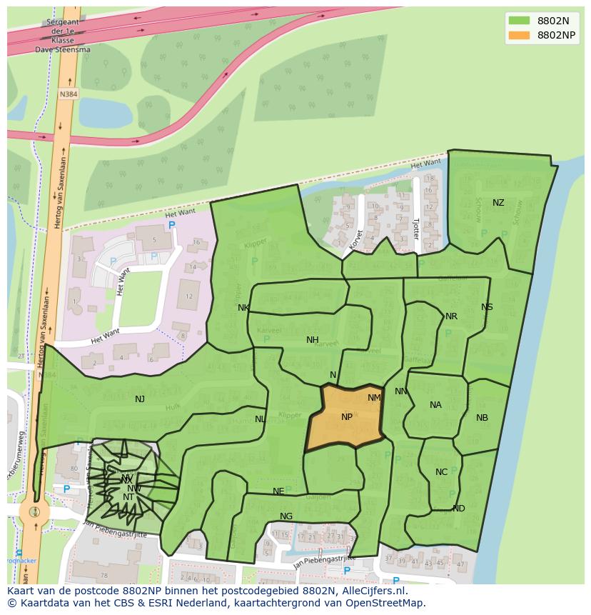 Afbeelding van het postcodegebied 8802 NP op de kaart.