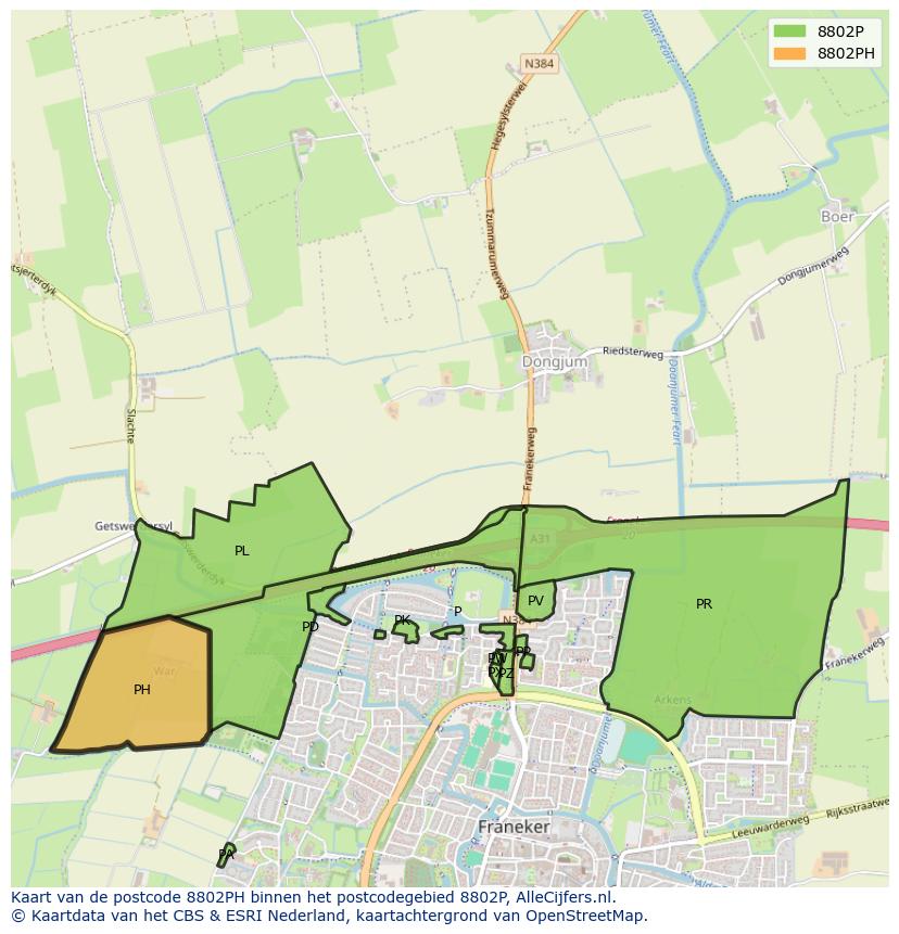 Afbeelding van het postcodegebied 8802 PH op de kaart.