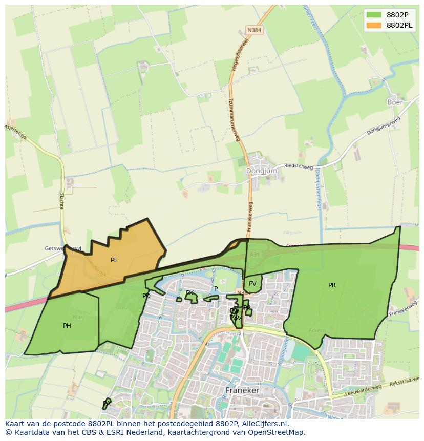 Afbeelding van het postcodegebied 8802 PL op de kaart.
