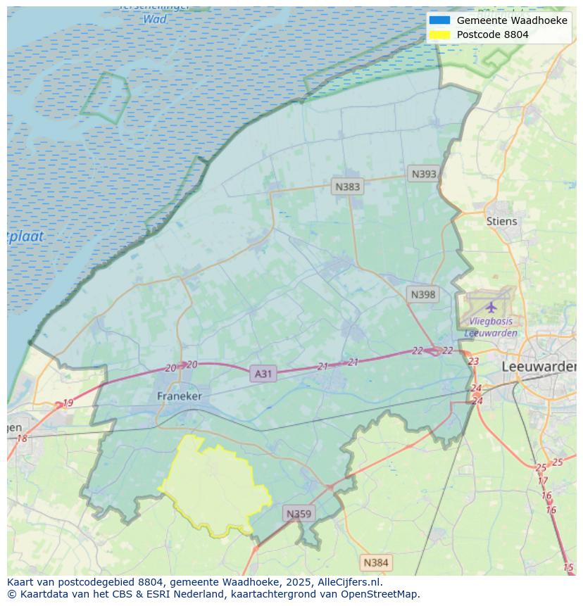 Afbeelding van het postcodegebied 8804 op de kaart.