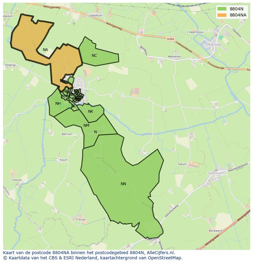 Afbeelding van het postcodegebied 8804 NA op de kaart.