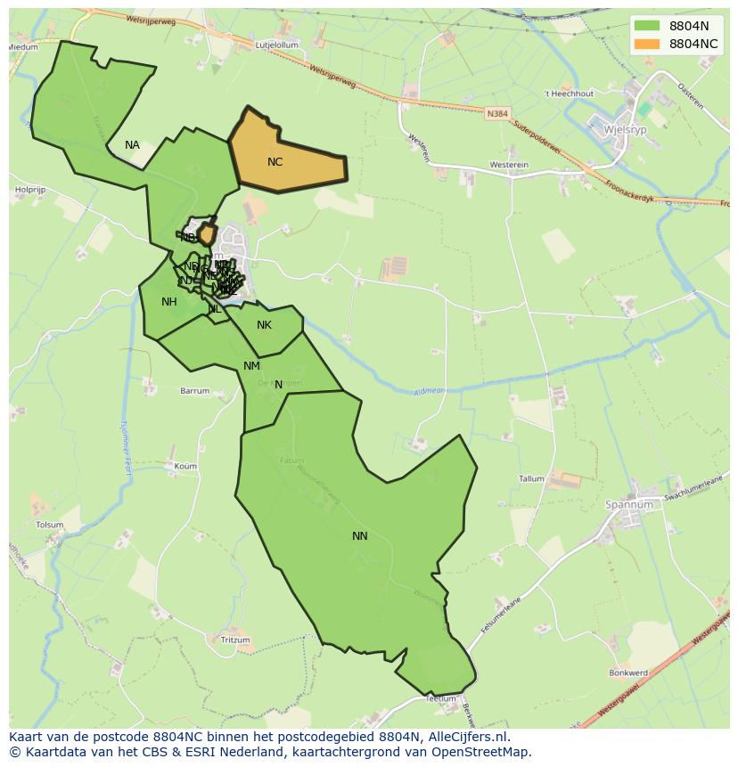Afbeelding van het postcodegebied 8804 NC op de kaart.