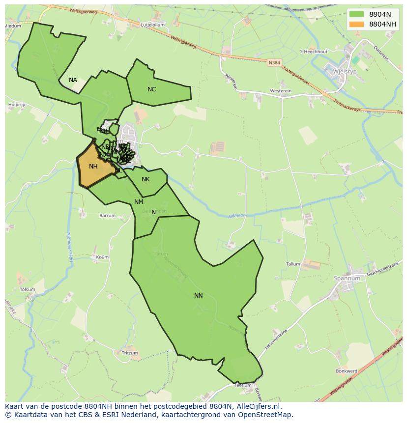 Afbeelding van het postcodegebied 8804 NH op de kaart.