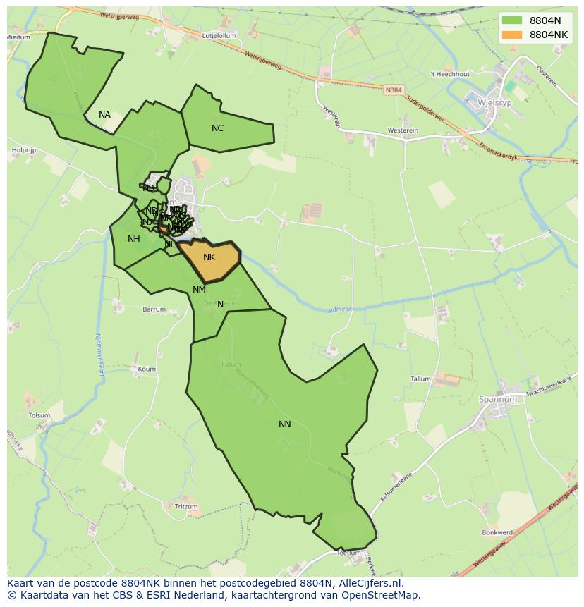 Afbeelding van het postcodegebied 8804 NK op de kaart.