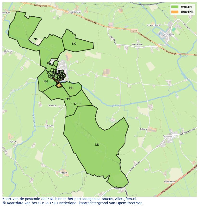 Afbeelding van het postcodegebied 8804 NL op de kaart.