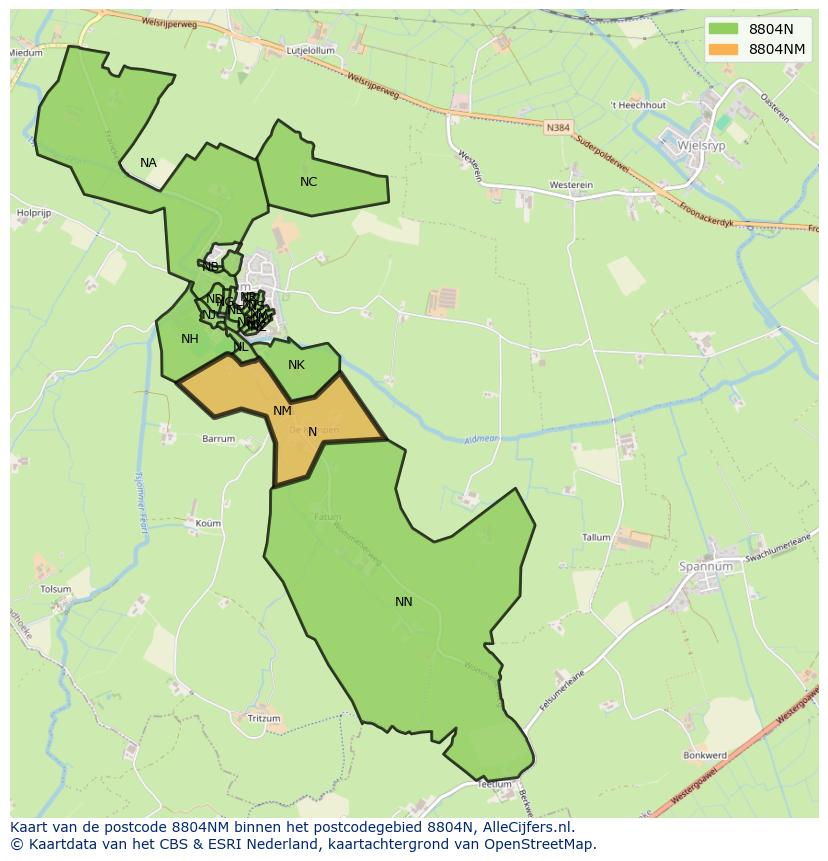 Afbeelding van het postcodegebied 8804 NM op de kaart.