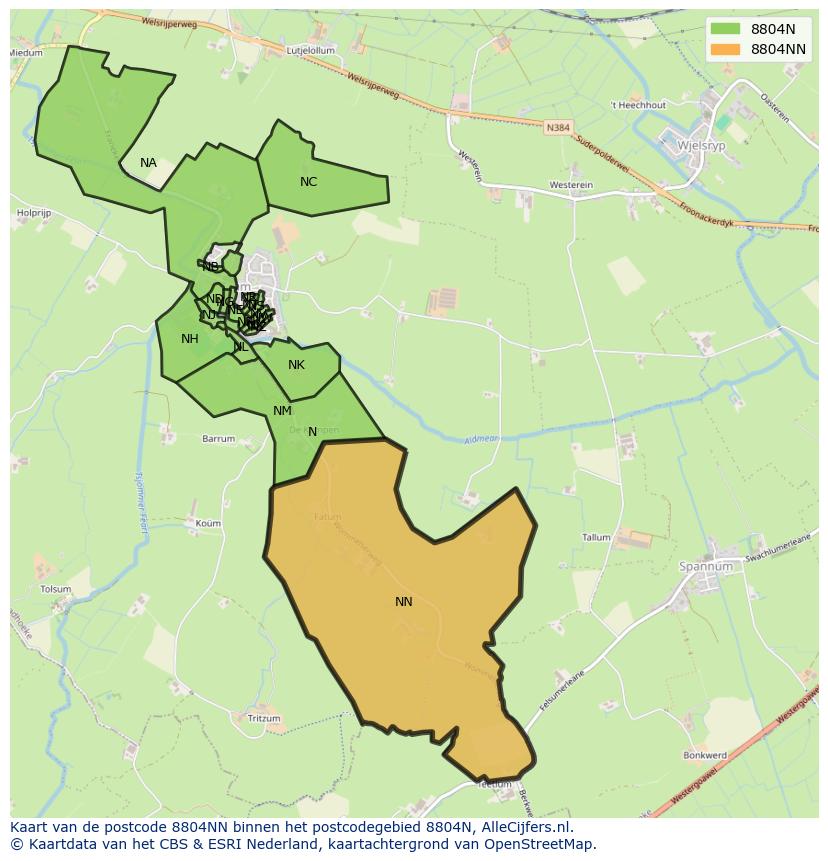 Afbeelding van het postcodegebied 8804 NN op de kaart.