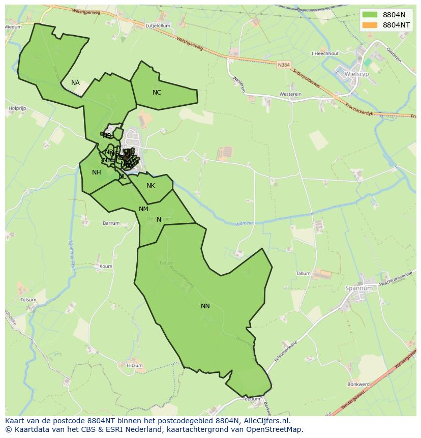 Afbeelding van het postcodegebied 8804 NT op de kaart.