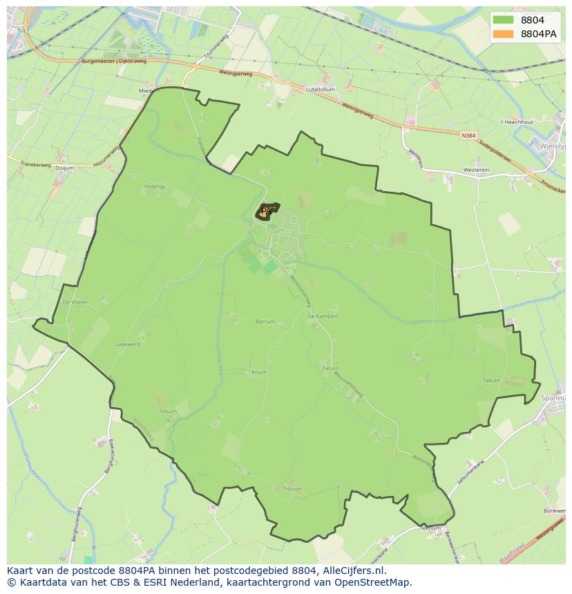 Afbeelding van het postcodegebied 8804 PA op de kaart.