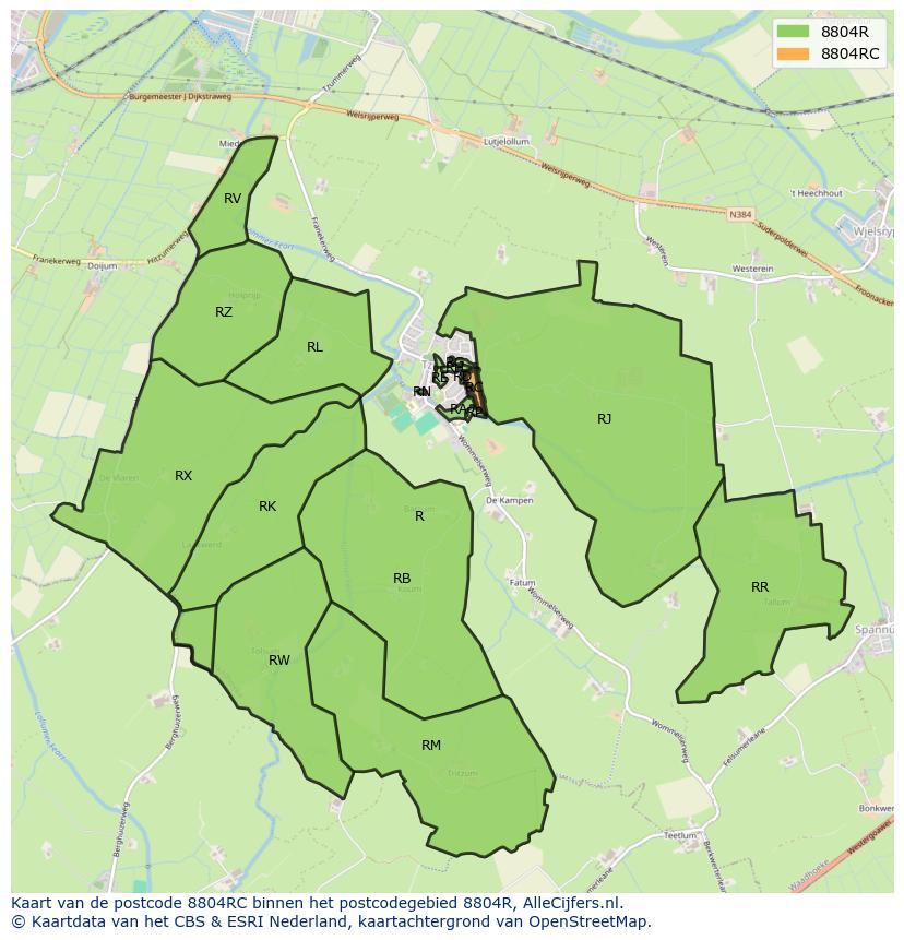 Afbeelding van het postcodegebied 8804 RC op de kaart.