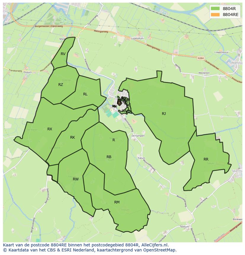 Afbeelding van het postcodegebied 8804 RE op de kaart.