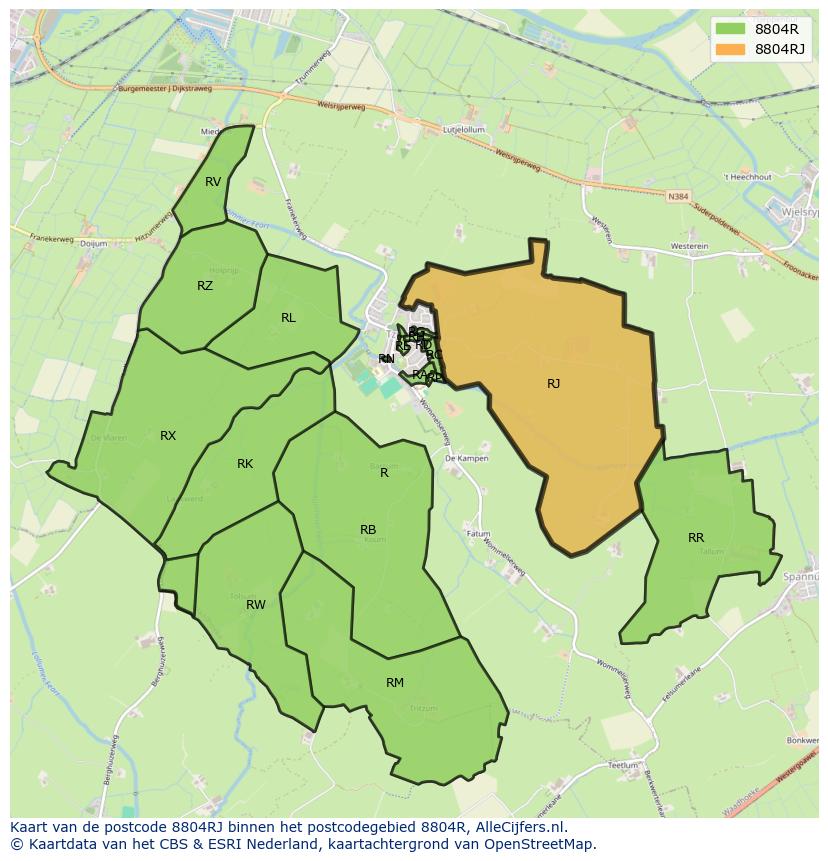 Afbeelding van het postcodegebied 8804 RJ op de kaart.