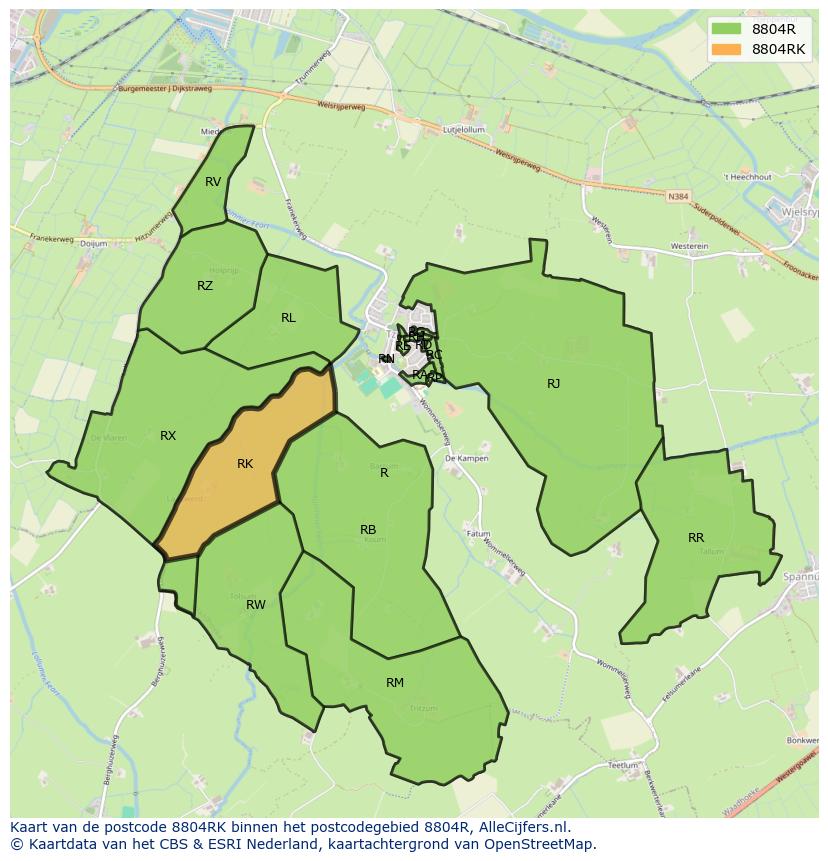 Afbeelding van het postcodegebied 8804 RK op de kaart.