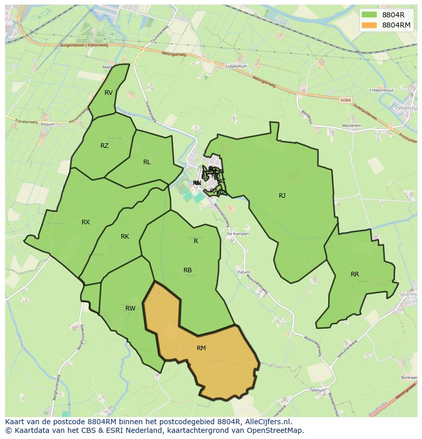 Afbeelding van het postcodegebied 8804 RM op de kaart.