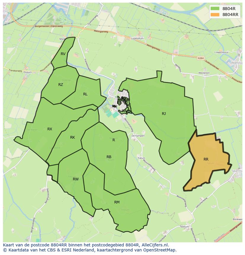 Afbeelding van het postcodegebied 8804 RR op de kaart.