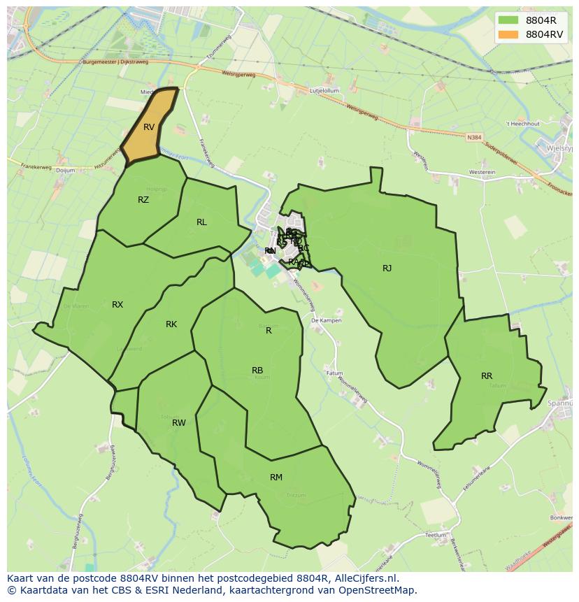 Afbeelding van het postcodegebied 8804 RV op de kaart.