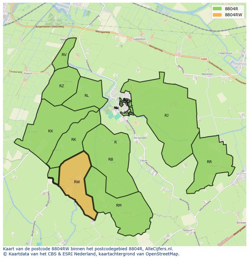 Afbeelding van het postcodegebied 8804 RW op de kaart.