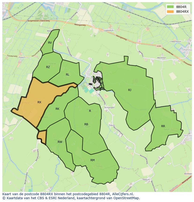 Afbeelding van het postcodegebied 8804 RX op de kaart.