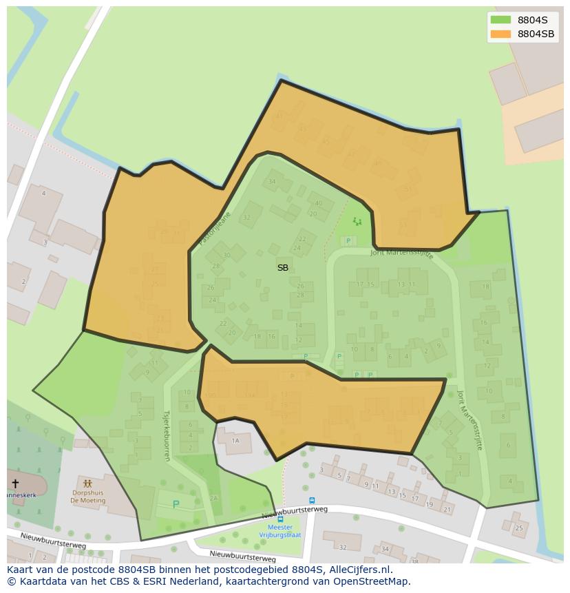 Afbeelding van het postcodegebied 8804 SB op de kaart.