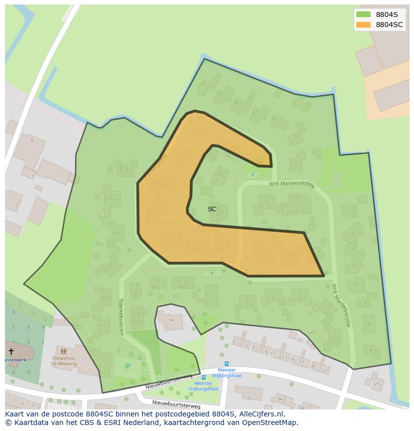 Afbeelding van het postcodegebied 8804 SC op de kaart.