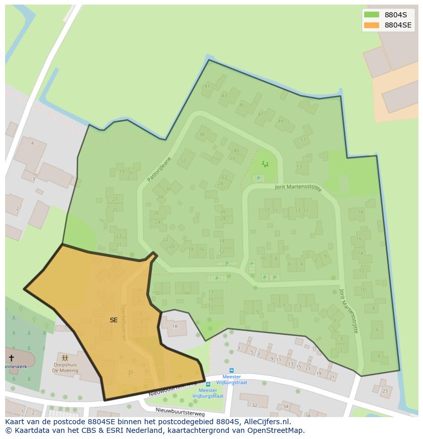 Afbeelding van het postcodegebied 8804 SE op de kaart.