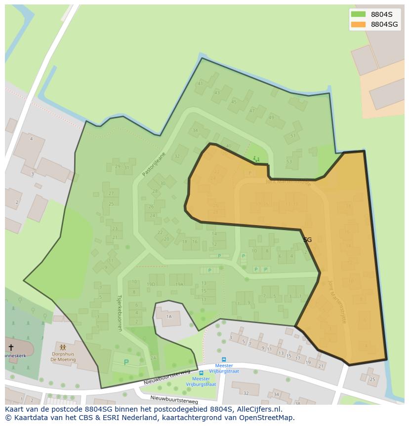Afbeelding van het postcodegebied 8804 SG op de kaart.