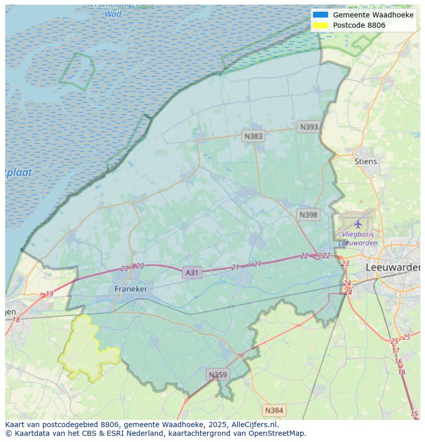 Afbeelding van het postcodegebied 8806 op de kaart.