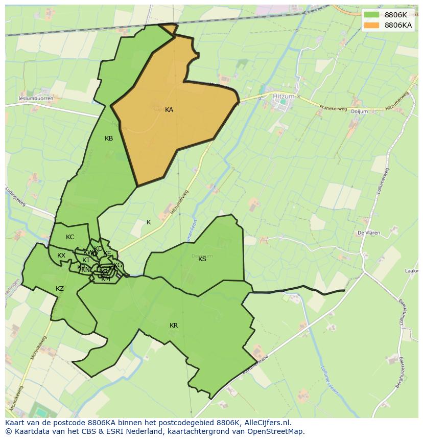 Afbeelding van het postcodegebied 8806 KA op de kaart.