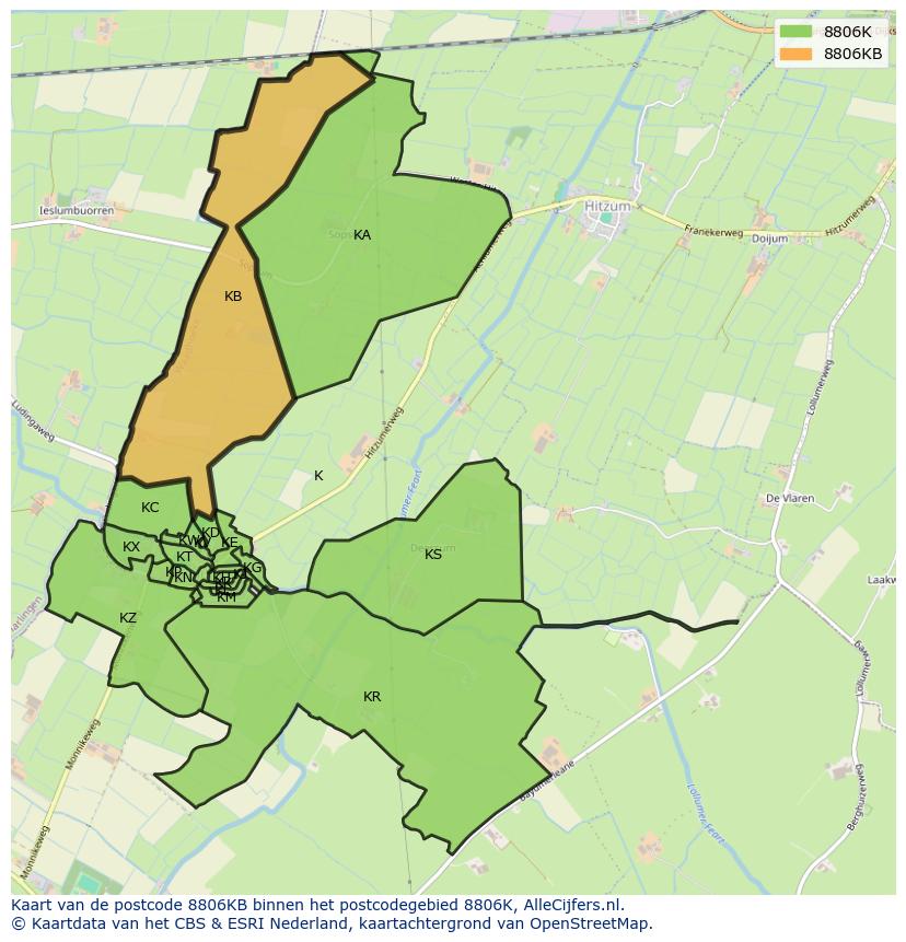Afbeelding van het postcodegebied 8806 KB op de kaart.
