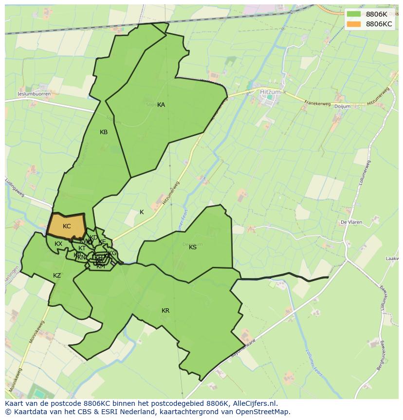 Afbeelding van het postcodegebied 8806 KC op de kaart.