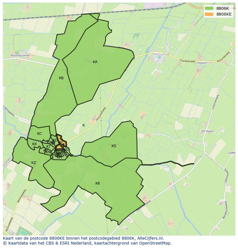 Afbeelding van het postcodegebied 8806 KE op de kaart.