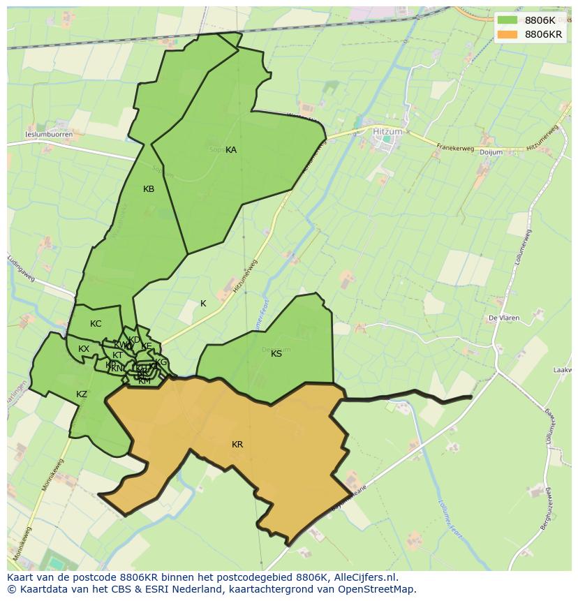Afbeelding van het postcodegebied 8806 KR op de kaart.