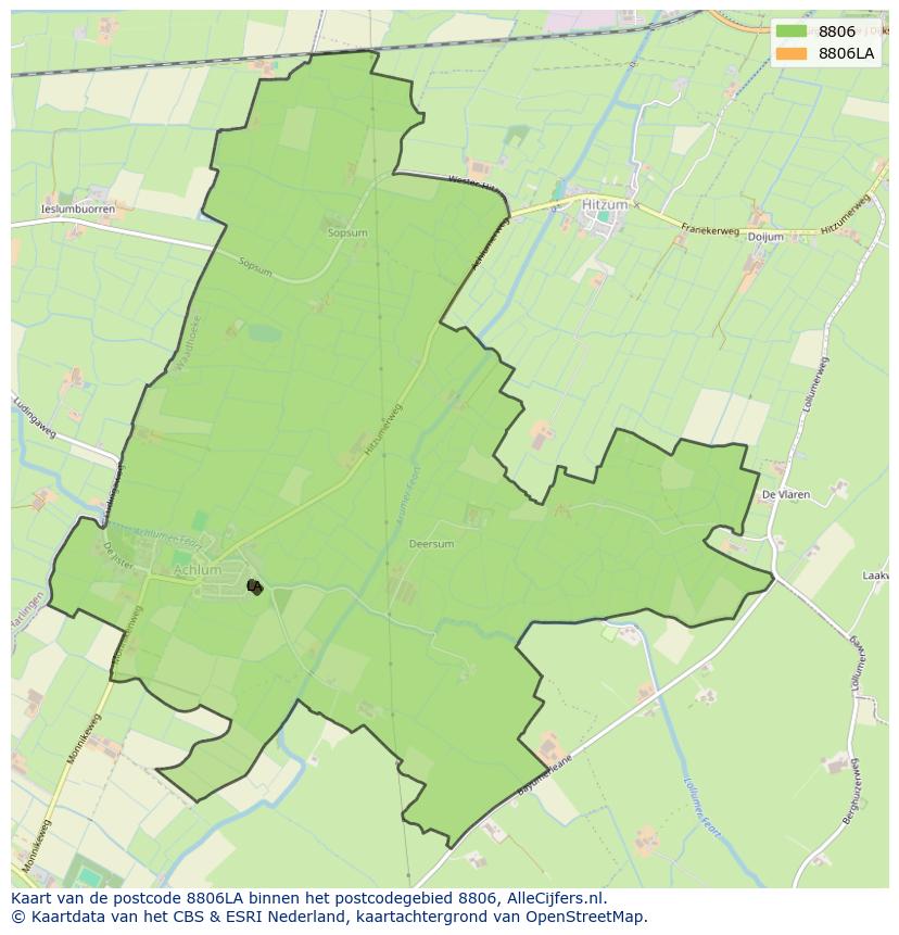 Afbeelding van het postcodegebied 8806 LA op de kaart.