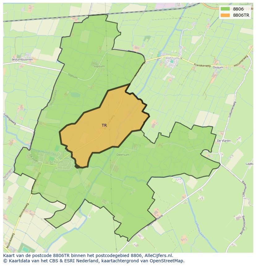 Afbeelding van het postcodegebied 8806 TR op de kaart.