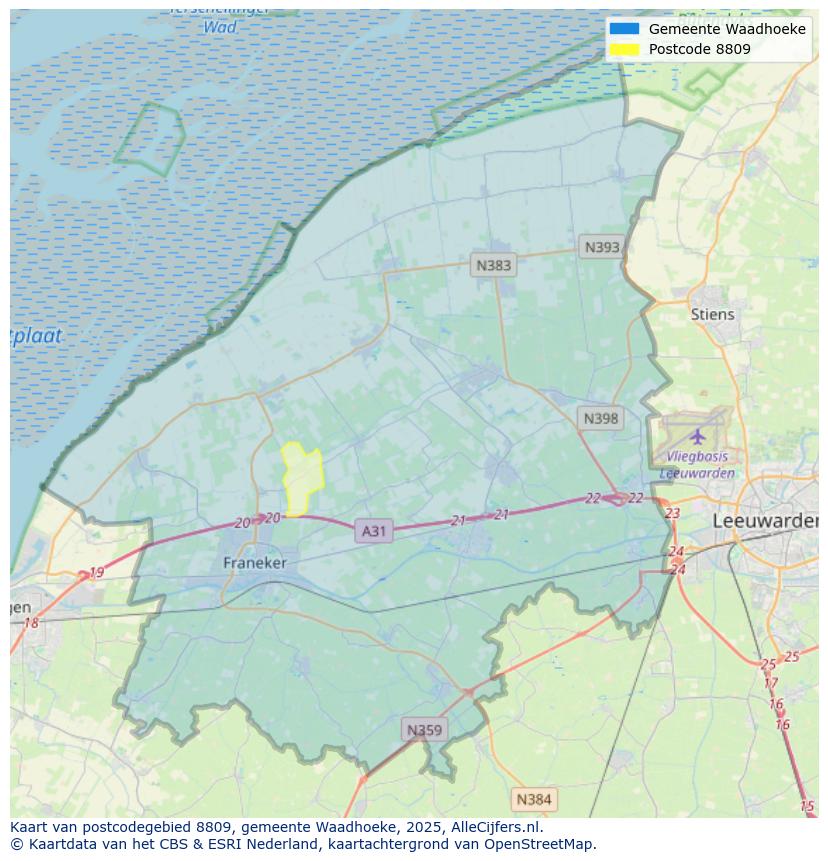 Afbeelding van het postcodegebied 8809 op de kaart.