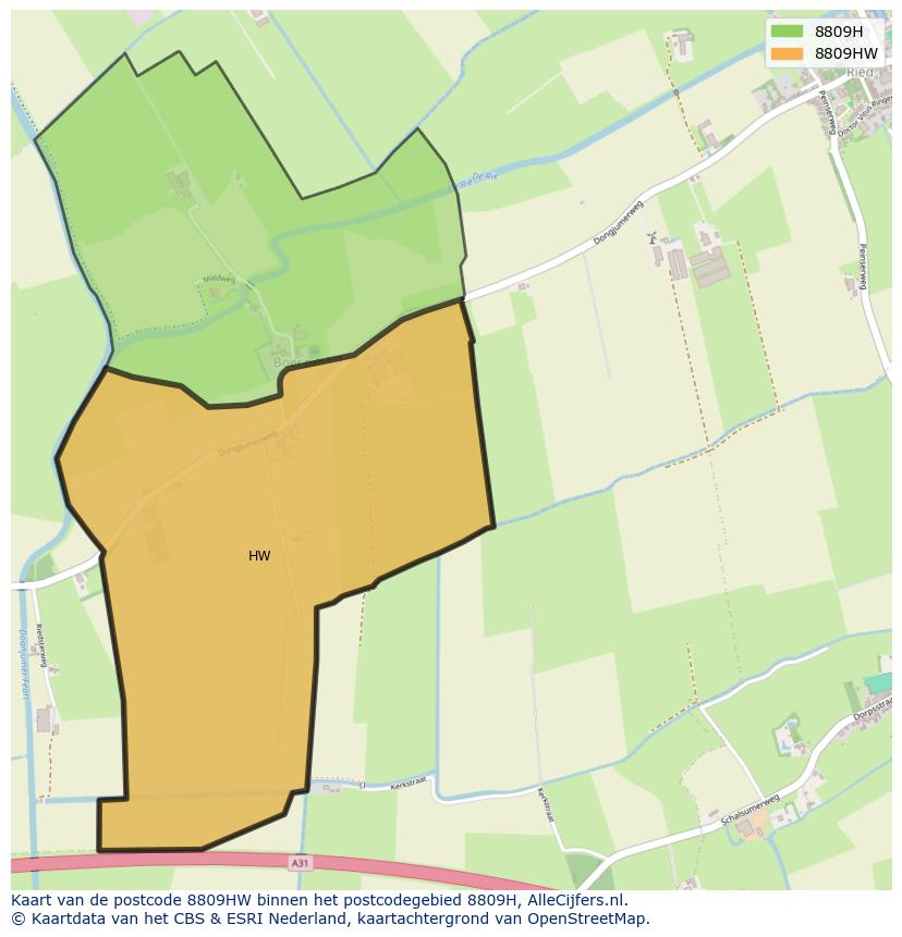 Afbeelding van het postcodegebied 8809 HW op de kaart.
