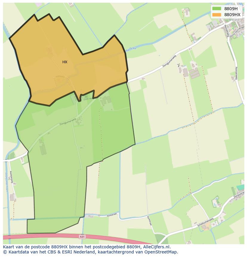 Afbeelding van het postcodegebied 8809 HX op de kaart.