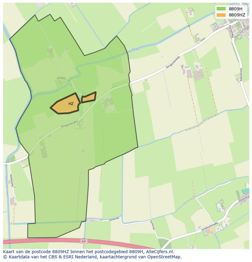 Afbeelding van het postcodegebied 8809 HZ op de kaart.