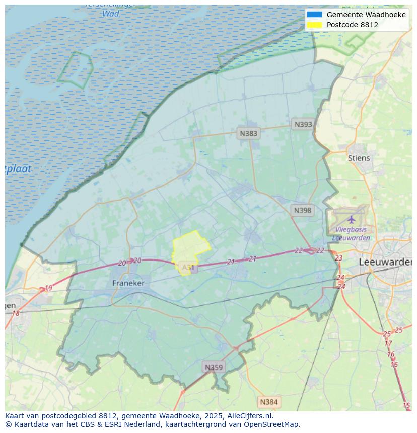 Afbeelding van het postcodegebied 8812 op de kaart.