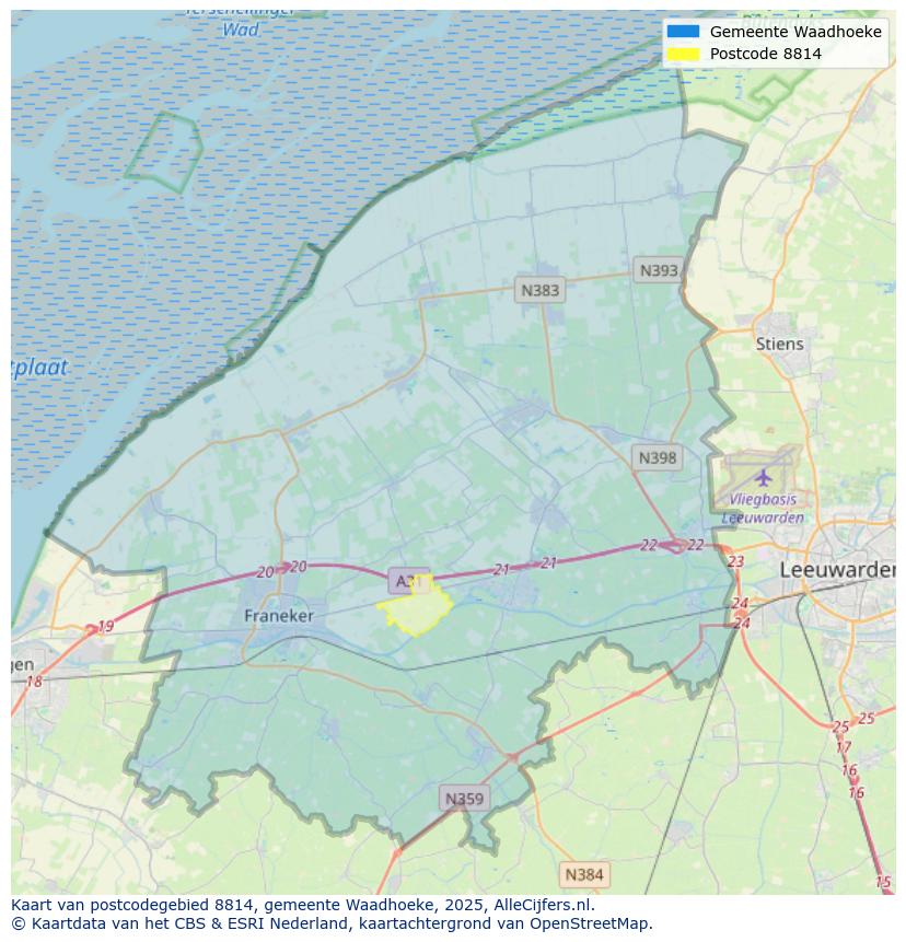 Afbeelding van het postcodegebied 8814 op de kaart.