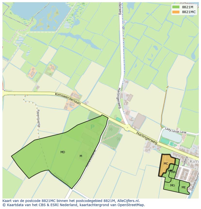 Afbeelding van het postcodegebied 8821 MC op de kaart.