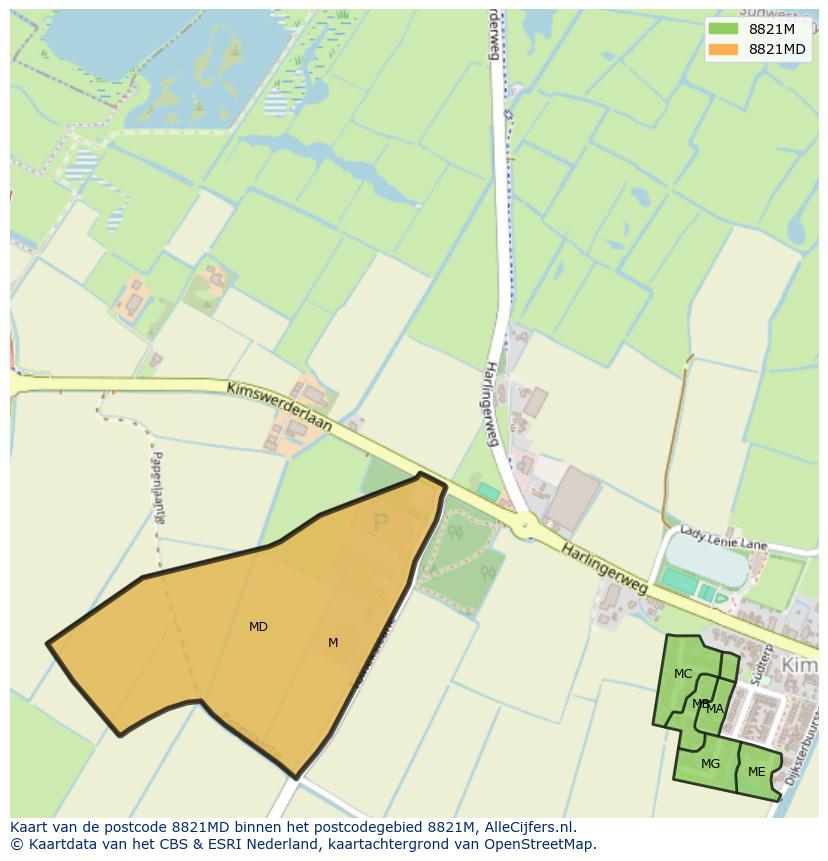 Afbeelding van het postcodegebied 8821 MD op de kaart.